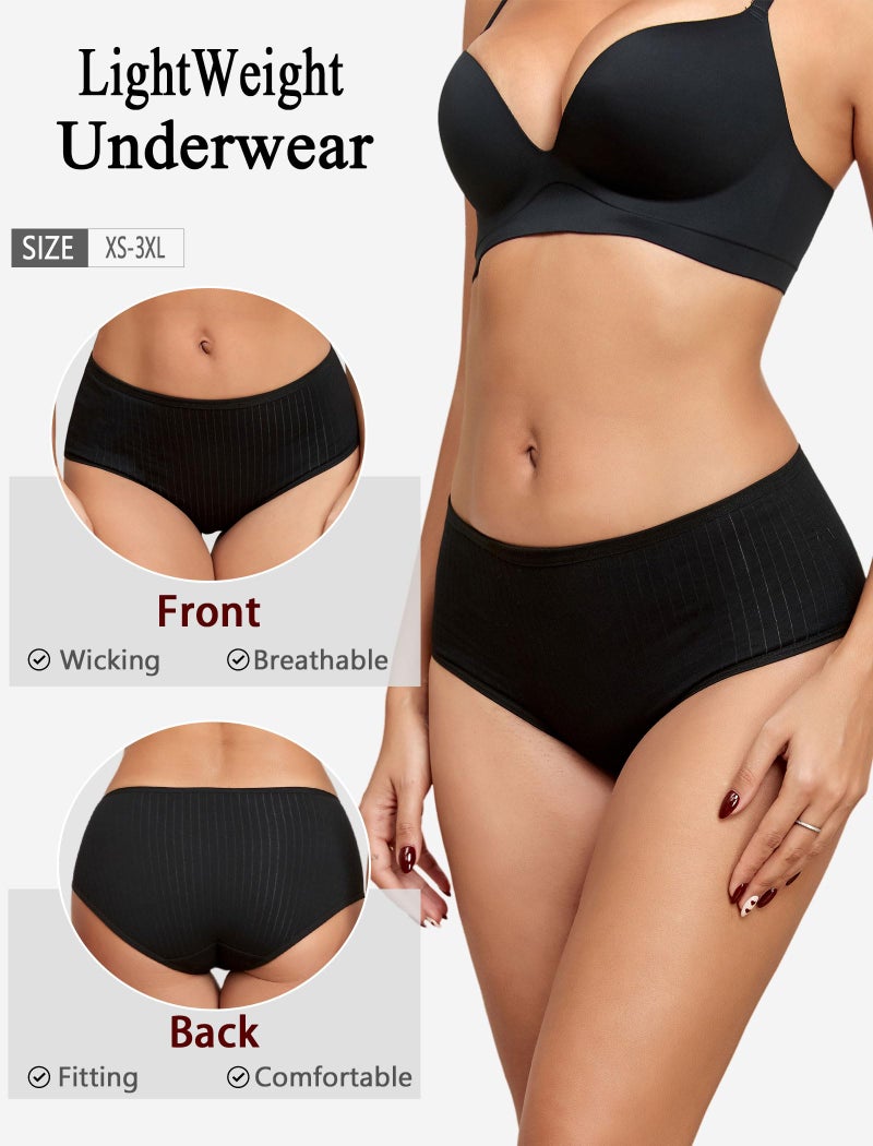 FINETOO Cotton Underwear for Women High Waisted Full Coverage Briefs Soft Breathable Moisture Wicking Ladies Panties 6 Pack - Image 3