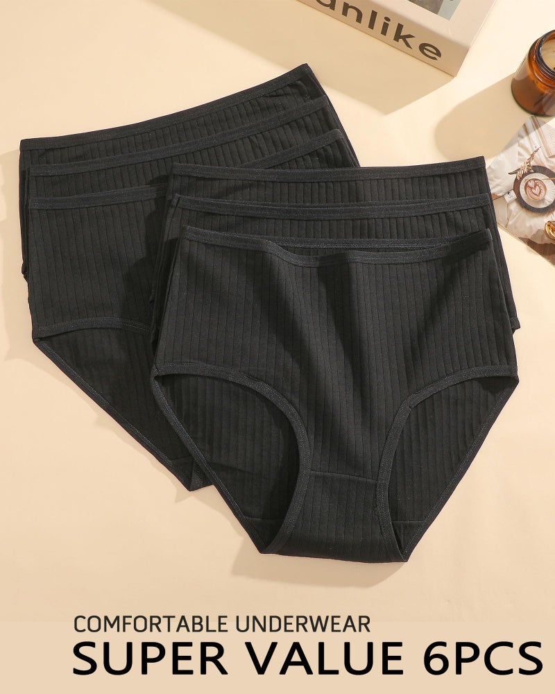 FINETOO Cotton Underwear for Women High Waisted Full Coverage Briefs Soft Breathable Moisture Wicking Ladies Panties 6 Pack - Image 5