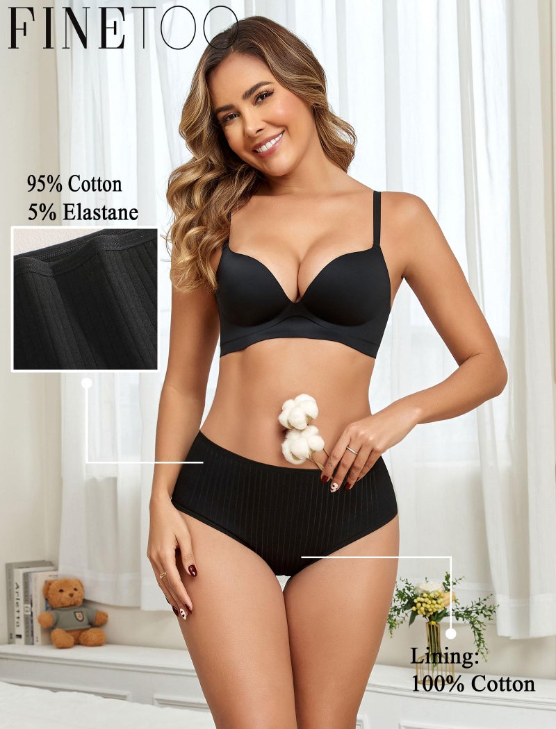 FINETOO Cotton Underwear for Women High Waisted Full Coverage Briefs Soft Breathable Moisture Wicking Ladies Panties 6 Pack - Image 2