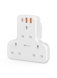 MiOne 6 in 1 Extension Sockets with 3 AC Outlet Sockets and 2 USB Ports 1 Type C PD 20W Fast Charging Slot White  - Image 1