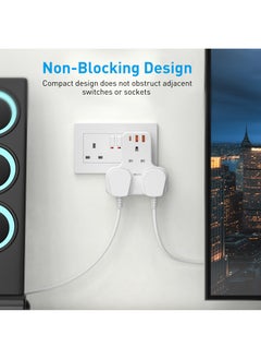 MiOne 6 in 1 Extension Sockets with 3 AC Outlet Sockets and 2 USB Ports 1 Type C PD 20W Fast Charging Slot White  - Image 4