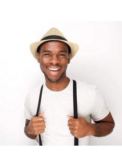 Generic Straw Hat, Fashionable Unisex Straw Hat with Contrast Ribbon and Curly Brim for Men , Panama Jazz Hat Cap  - Image 5