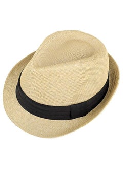 Generic Straw Hat, Fashionable Unisex Straw Hat with Contrast Ribbon and Curly Brim for Men , Panama Jazz Hat Cap  - Image 1