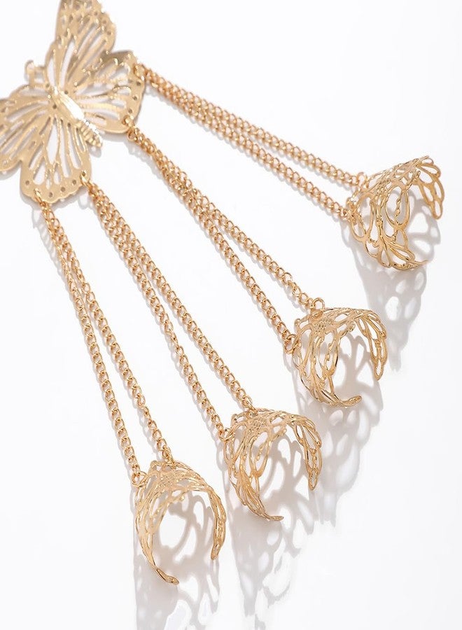 Jumwrit Vintage Finger Ring Hand Chain Bracelet Boho Butterfly Ethnic Hand Harness Belly Dance Cosplay Hollow Flower Open Ring Bracelet Costume Accessories for Women (Gold) - Image 5