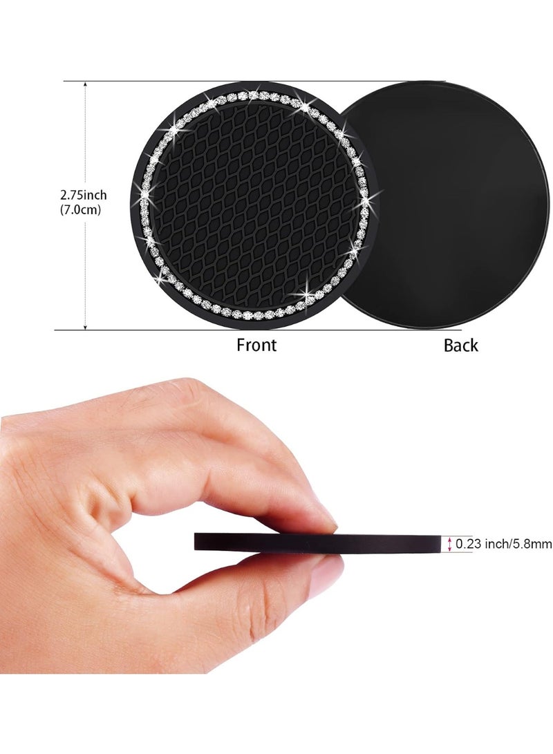 2PCS Bling Car Cup Coaster, Auto Cup Holder Insert Coasters Silicone Anti-Slip Crystal Rhinestone Drink Mat, Universal Vehicle Interior Accessories for Women Girls (Black) - Image 3