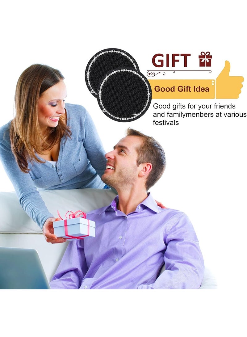 2PCS Bling Car Cup Coaster, Auto Cup Holder Insert Coasters Silicone Anti-Slip Crystal Rhinestone Drink Mat, Universal Vehicle Interior Accessories for Women Girls (Black) - Image 5