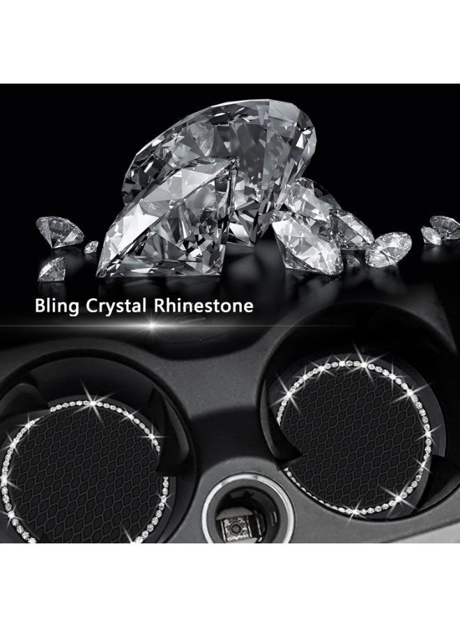 2PCS Bling Car Cup Coaster, Auto Cup Holder Insert Coasters Silicone Anti-Slip Crystal Rhinestone Drink Mat, Universal Vehicle Interior Accessories for Women Girls (Black) - Image 2