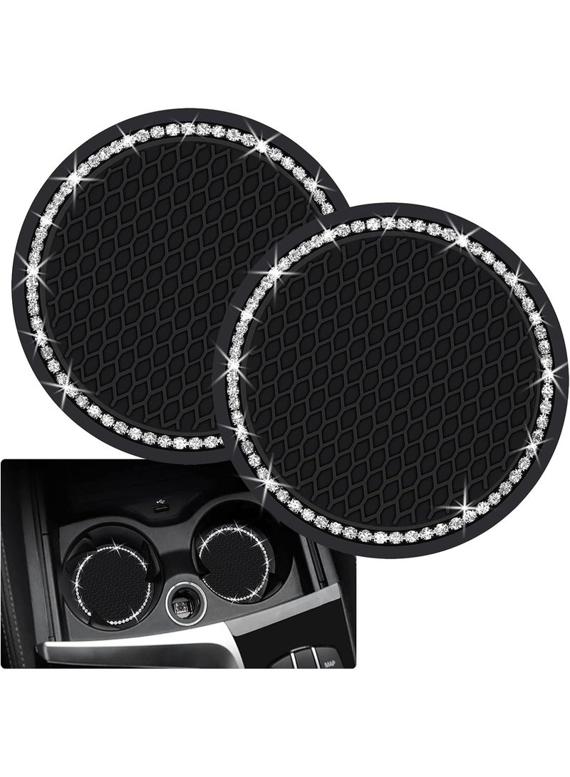 2PCS Bling Car Cup Coaster, Auto Cup Holder Insert Coasters Silicone Anti-Slip Crystal Rhinestone Drink Mat, Universal Vehicle Interior Accessories for Women Girls (Black) - Image 1
