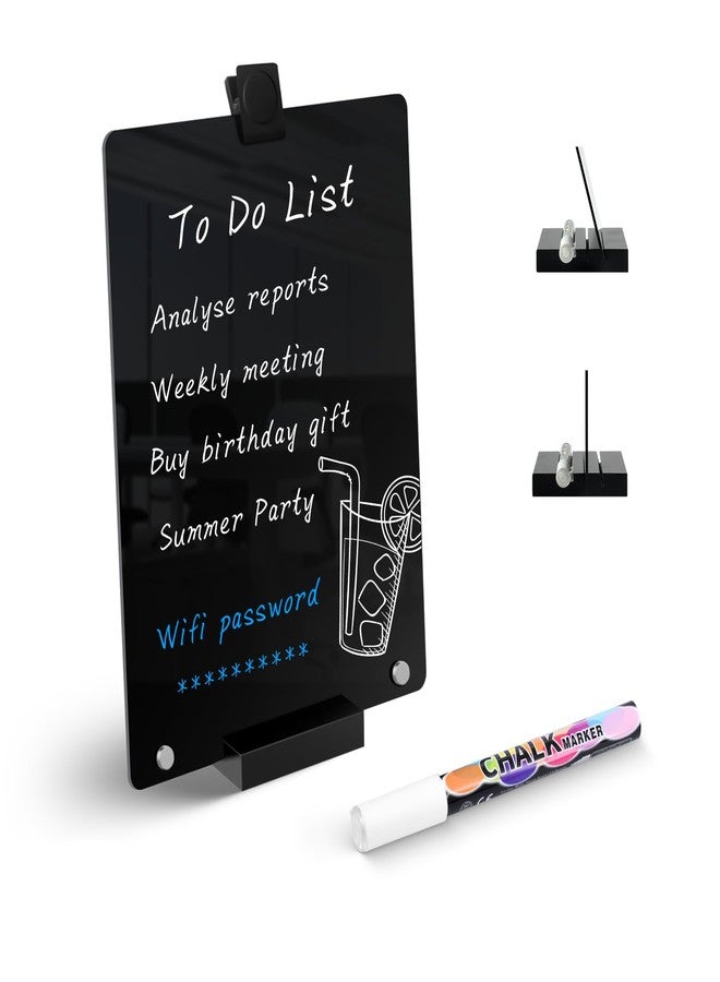 Kivsty Acrylic Black Dry Erase Board with Stand - 12” x 8” Small Desktop Whiteboard with Marker, Reusable Desk Blackboard, to-Do List, Planner, Memo Clipboard, Menu Board for Office, Home, Bar - Image 1