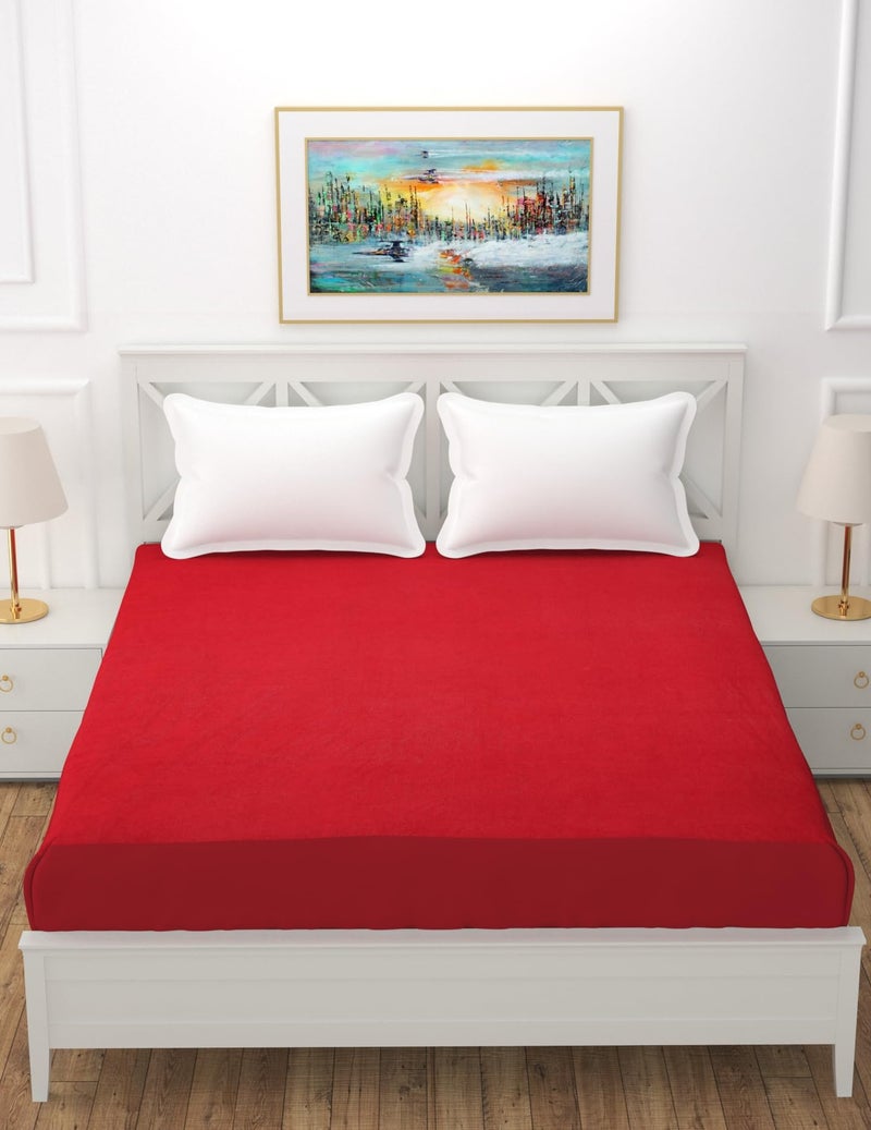 MORADO Water Resistant Terry Cotton Queen/King Size Elastic Fitted Mattress Protector (60x72x12 inches - Fits Up to 12 inches Mattress), Maroon - Image 2