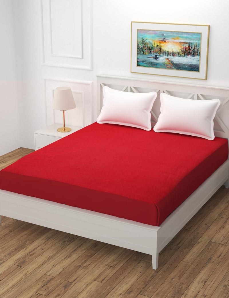 MORADO Water Resistant Terry Cotton Queen/King Size Elastic Fitted Mattress Protector (60x72x12 inches - Fits Up to 12 inches Mattress), Maroon - Image 1