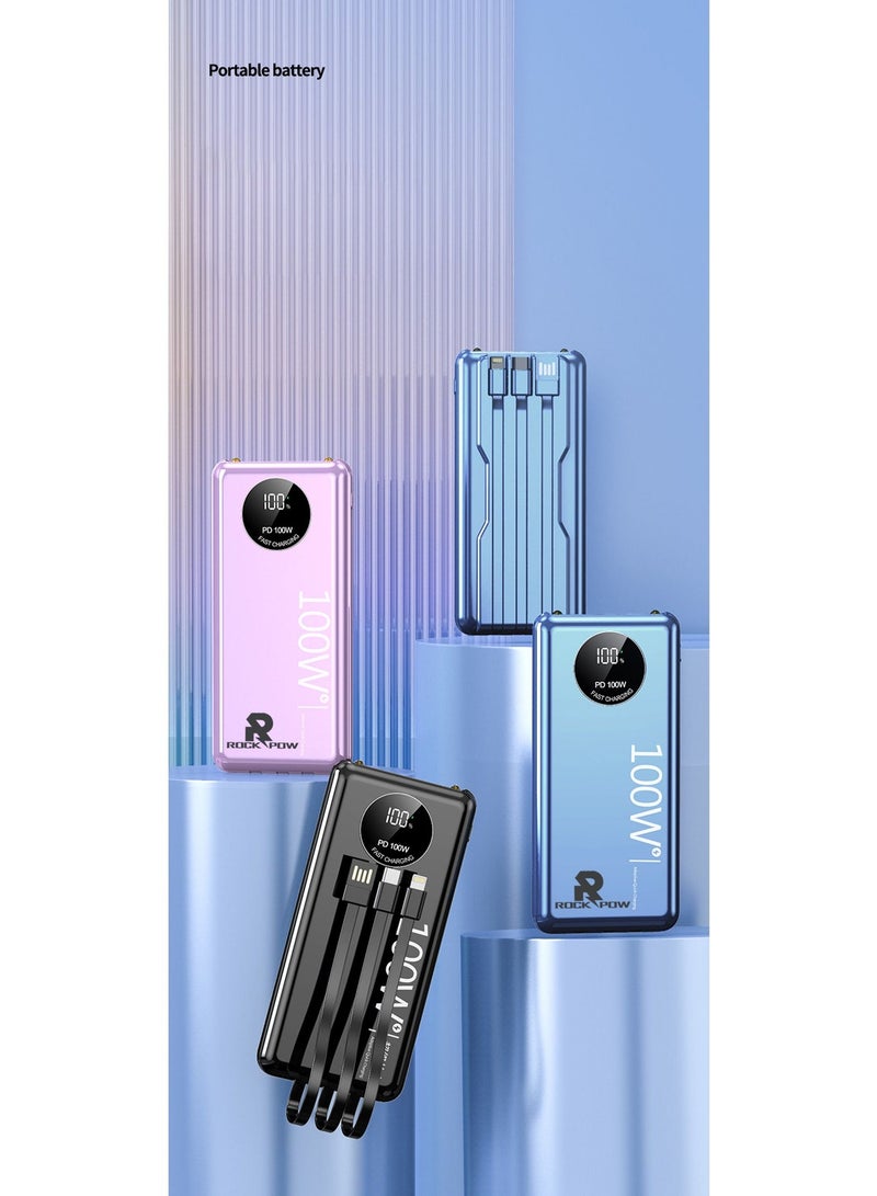 Rock Pow 20000mAh Power Bank 100W Fast Charging Including 3 Cables, Compatible with Samsung Galaxy S23/S22/S21/S20/S10, iPhone 14/iPhone 13/iPhone 12 Series/iPad - Image 3