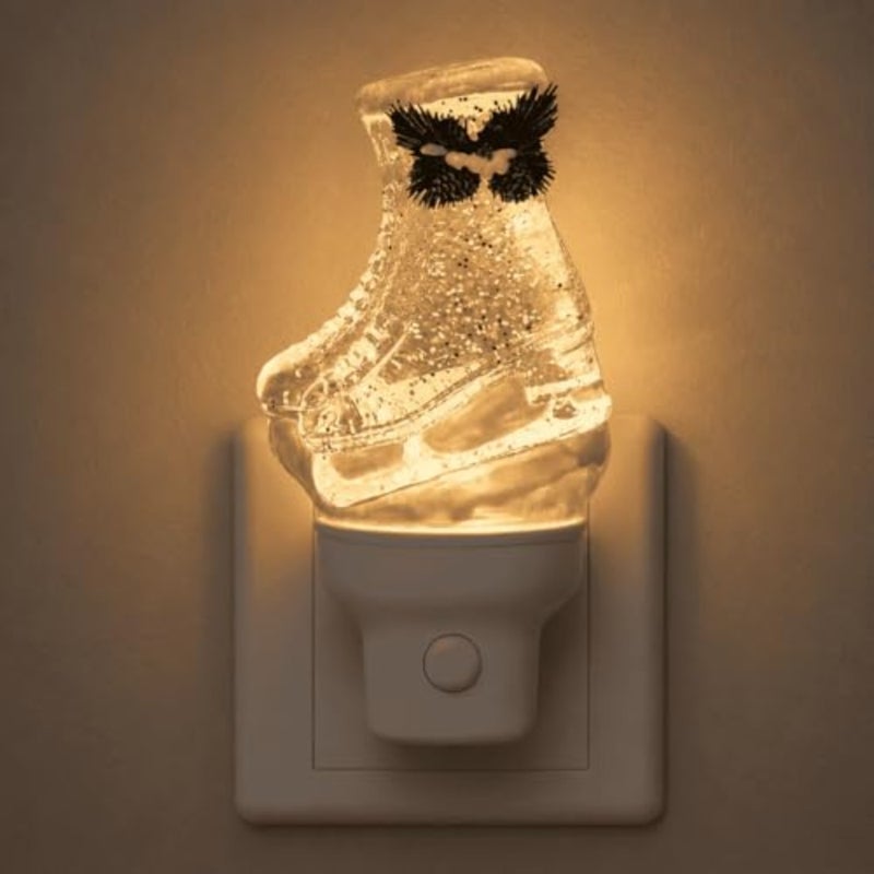 Christmas Ice Skate Plug in Night Light, Glitter Water Nightlight with USB Cord, Swirling Glitter LED Holiday Decor for Bedroom Kitchen Nursery Hallway Bathroom Home, Gifts for Adults - Image 1