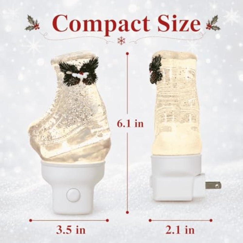 Christmas Ice Skate Plug in Night Light, Glitter Water Nightlight with USB Cord, Swirling Glitter LED Holiday Decor for Bedroom Kitchen Nursery Hallway Bathroom Home, Gifts for Adults - Image 5
