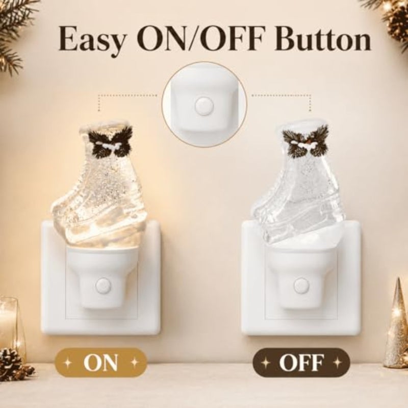 Christmas Ice Skate Plug in Night Light, Glitter Water Nightlight with USB Cord, Swirling Glitter LED Holiday Decor for Bedroom Kitchen Nursery Hallway Bathroom Home, Gifts for Adults - Image 2