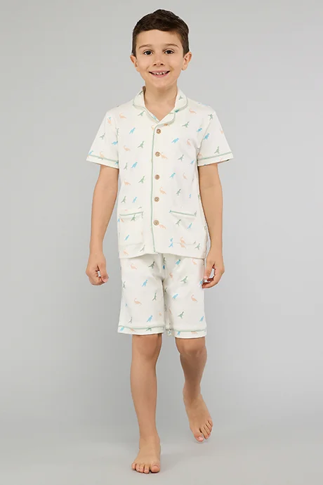 أر أند بي Printed Lapel Collar Shorts Pyjama Set