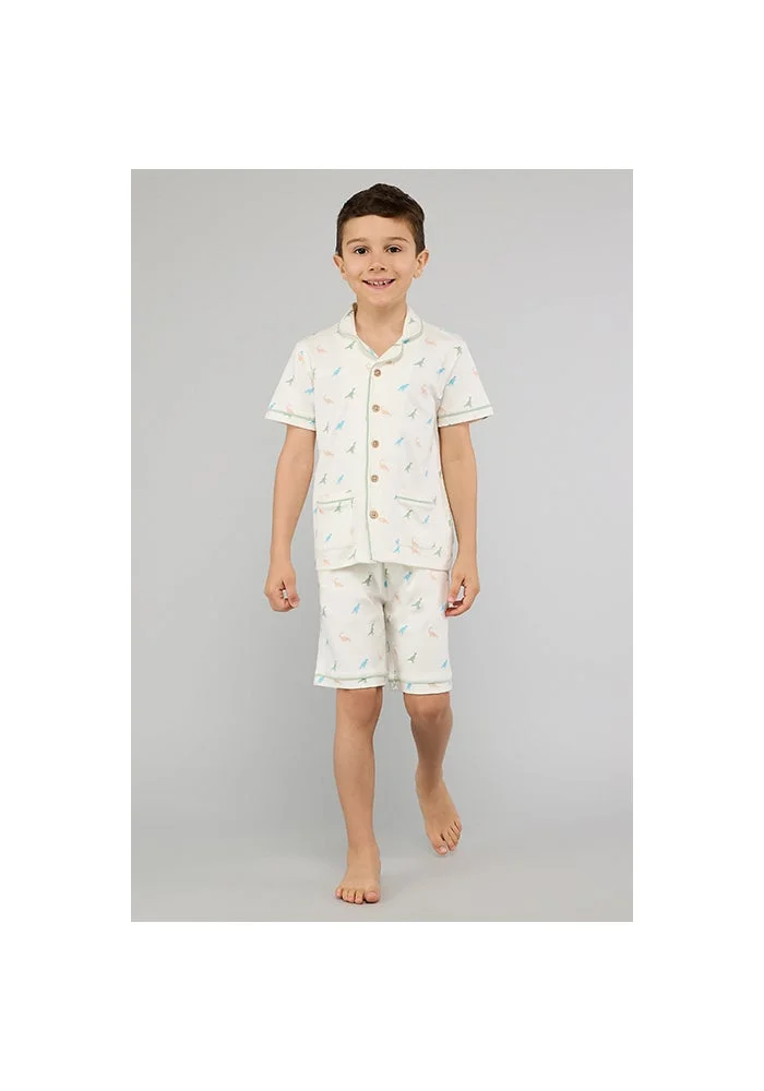 R&b Printed Lapel Collar Shorts Pyjama Set