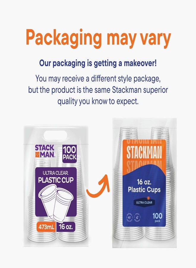 ستاك مان أكواب بلاستيكية شفافة للاستخدام مرة واحدة من مادة PET [عبوة من 100 كوب - 16 أونصة] - Image 5