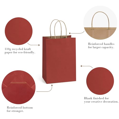 BagDream Small Gift Bags 25Pcs 5.25x3x8 Red Paper Bags with Handles, Kraft Paper Sacks for Small Gifts, Birthday, Wedding Party Favor, Christmas Valentine‘s Day - Image 5