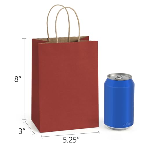BagDream Small Gift Bags 25Pcs 5.25x3x8 Red Paper Bags with Handles, Kraft Paper Sacks for Small Gifts, Birthday, Wedding Party Favor, Christmas Valentine‘s Day - Image 2
