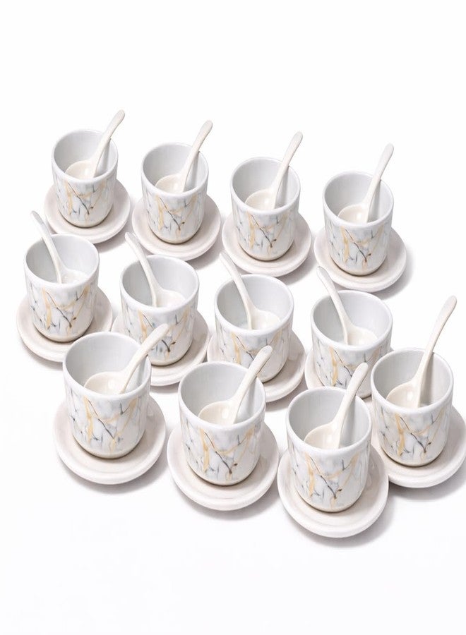 Ariya Melamine French Soup Bowl Set of 12 (350 ml, White/Gold/Black) with Spoons & Saucers|Premium Soup Serving Bowls|Microwave & Dishwasher Safe|Durable Bowls for Soup, Noodles, Cereal & Pasta - Image 1