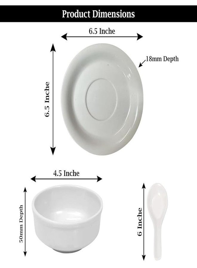 Ariya Melamine French Soup Bowl Set of 12 (350 ml, White/Gold/Black) with Spoons & Saucers|Premium Soup Serving Bowls|Microwave & Dishwasher Safe|Durable Bowls for Soup, Noodles, Cereal & Pasta - Image 5