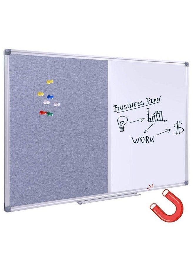 DexBoard Grey Felt Bulletin Dry Erase Combo Board Magnetic Whiteboard Grey Felt Bulletin Combination Board With Pen Tray 36 X 24 Inch  - Image 1