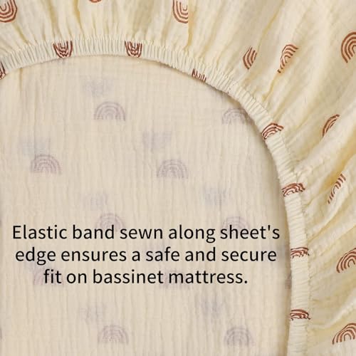 Onacosht Muslin Bassinet Sheets 35" X 20" Compatiable with AMKE 3 in 1 Bassinets, MiClassic, Uiuwoo, Foalom, YADAQE, Milliard and TCBunny Bassinet, 100% Cotton 2 Pack, Natural and Rainbow - Image 4