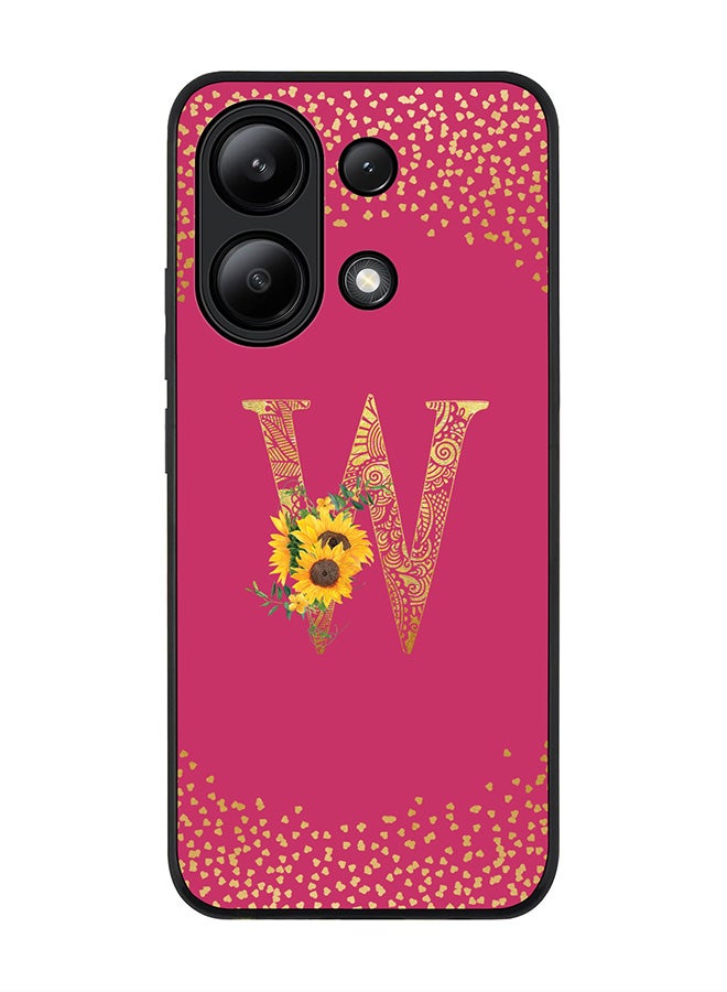 Stylizedd Rugged Black edge case for Xiaomi Redmi Note 13 4G, Custom Monogram Initial Letter Mandala Floral Pattern Alphabet - W ( Deep Pink Rose ) - Image 1