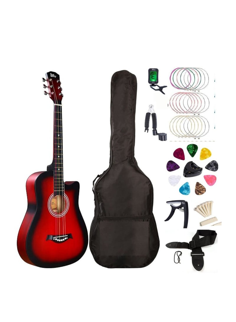 Megarya عزف بأناقة: مجموعة ميغاريا للجيتار الصوتي للمبتدئين (أحمر) - Image 1