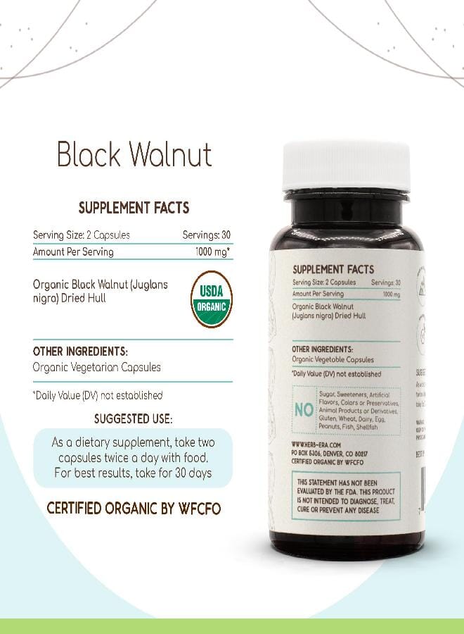 HerbEra Black Walnut USDA Organic 60 Capsules | Natural Herbal Supplement | Certified Organic Vegetarian Capsules and Organic Black Walnut (Juglans Nigra) Dried Hull (60 Capsules) - Image 4