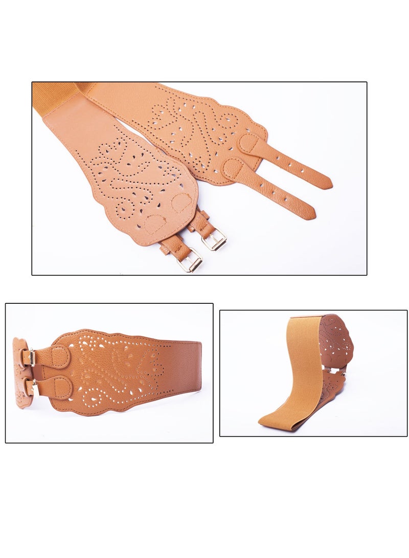 Women Wide Elastic Waist Belt Vintage Buckle Leather Elastic Stretchy Corset Cinch Belt  - Image 5