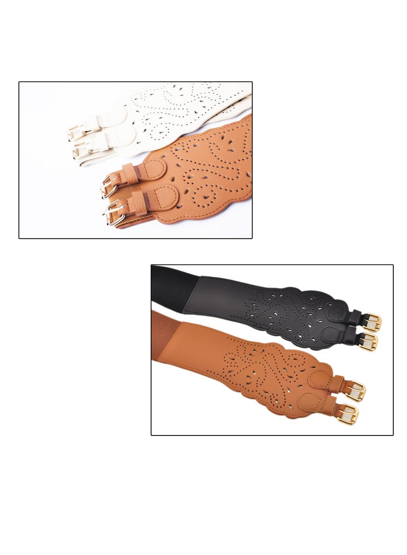 Women Wide Elastic Waist Belt Vintage Buckle Leather Elastic Stretchy Corset Cinch Belt  - Image 4