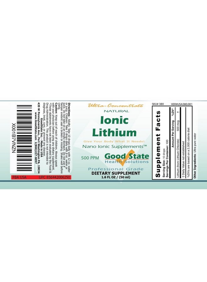 Good State (Glass Bottle) Good State Liquid Ionic Lithium Ultra Concentrate (10 Drops Equals 500 mcg - 100 Servings per Bottle)  - Image 2