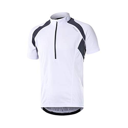 BERGRISAR Men's Half Zipper Cycling Jersey Short Sleeves Bike Bicycle Shirts with Zipper Pocket Quick-Dry Breathable BG060 White L - Image 1