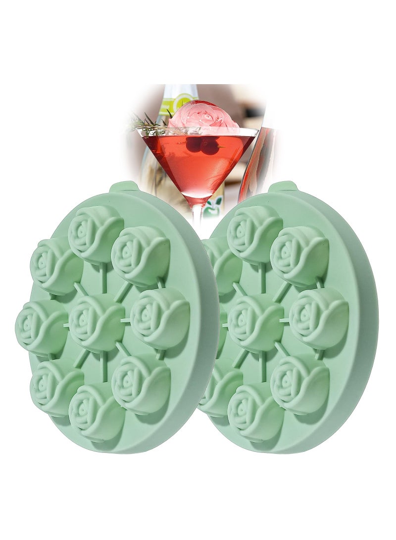 SYOSI 2 Pcs Rose Flower Silicone Molds Rose Ice Cube Mold 9 Cavity Tray Mould for Make Candy Chocolate Cake Soap Rose Shape Mold Dishwasher Safe for Juice Freezer - Image 1
