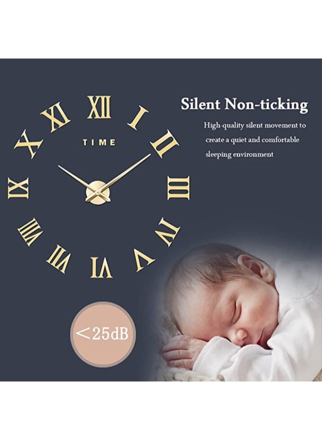 إسكدنيا ساعة حائط أكريليك DIY بتصميم عصري ساعة حائط بدون إطار ديكور فني للمنزل كوارتز - ذهبي - Image 2