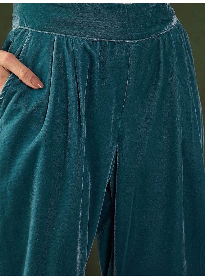 AKS Blue Velvet Co Ord Set  - Image 3