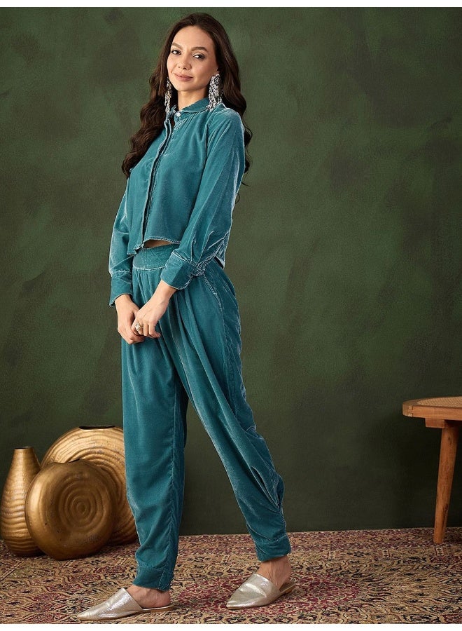 AKS Blue Velvet Co Ord Set  - Image 5