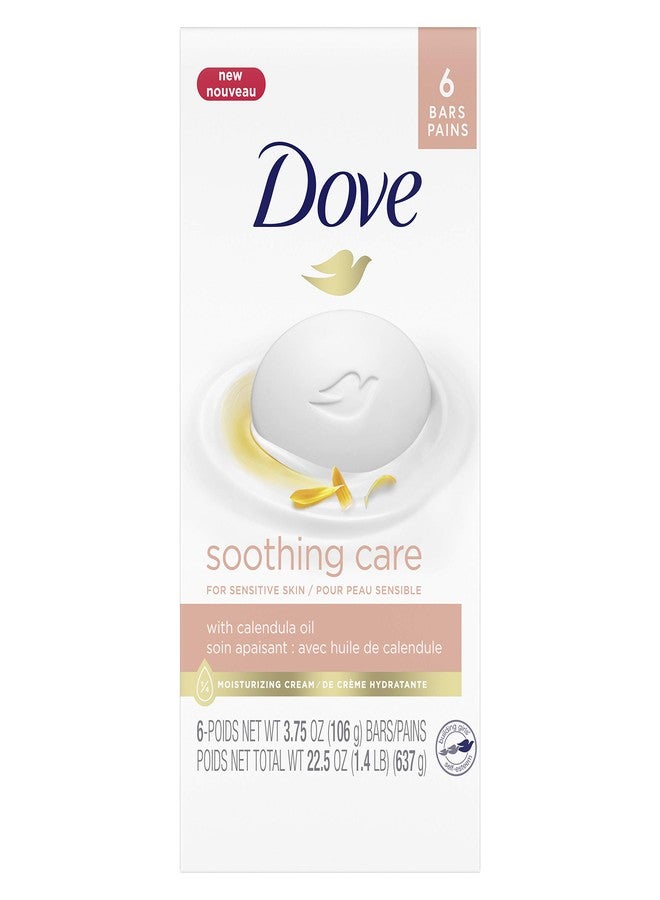 Dove Soothing Care Moisturizing Beauty Bar For Sensitive Skin with Calendula Oil Effectively Washes Away Bacteria, Hydrating and Replenishing Skin Care 3.75 oz 6 Bars - Image 1