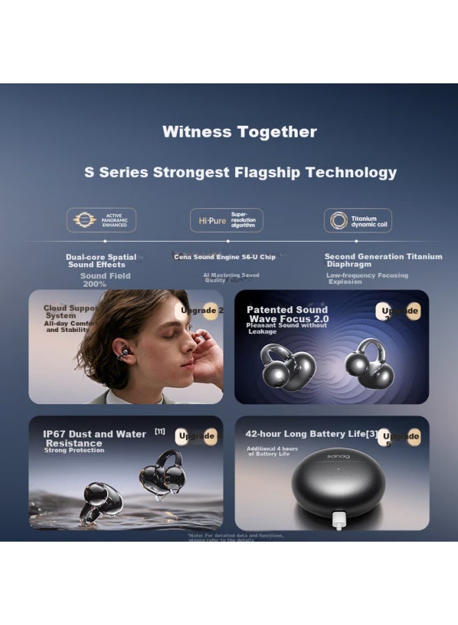 Sanag S6s Ultra Ai Bone Conduction Concept Bluetooth Earphone Ear Clip Open Wireless Clip Ear Style Non-in-ear Hearing Protection Sports Call Noise Reduction Ear Clip Earphone - Image 1