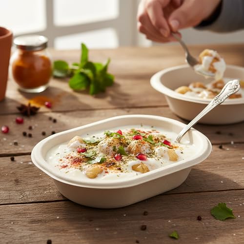 SANWALSA [250 ml, 25 Count, Rectangle, Beige Disposable Bagasse Bowls | Eco-Friendly Sugarcane Paper Bowl for Wedding, Party, Cafes | Ideal for Soups, Dal, Ice-Cream & Desserts - Image 4