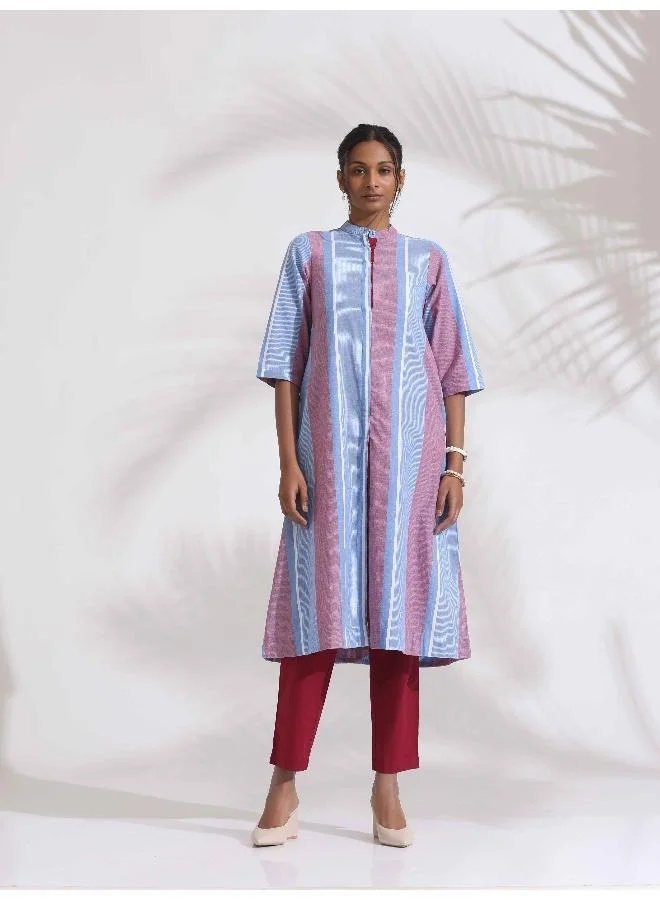 ترو برونز trueBrowns Blue Cotton Stripe Straight Kurta Set