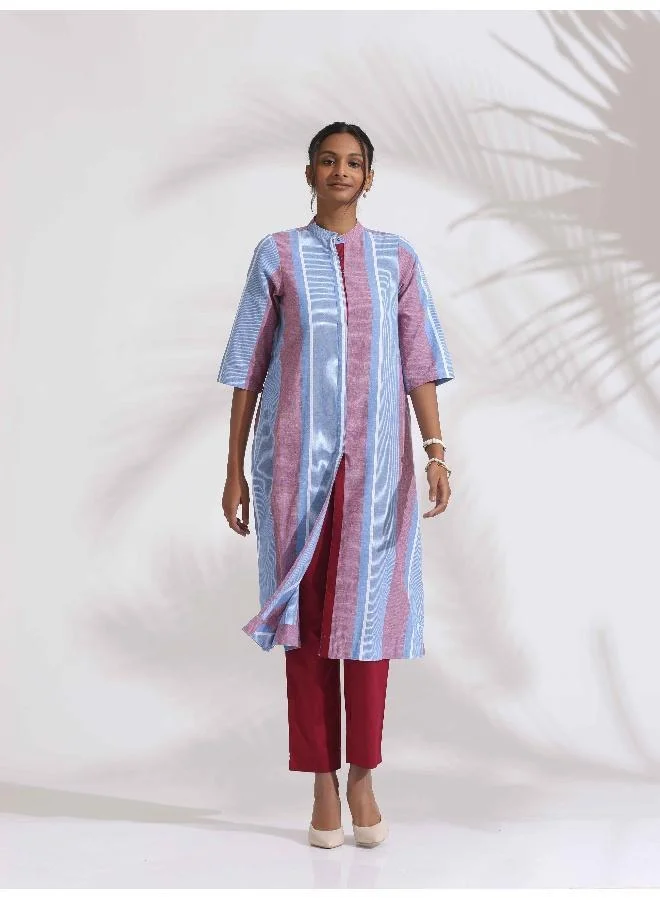 ترو برونز طقم كورتا قطن أزرق مخطط مستقيم