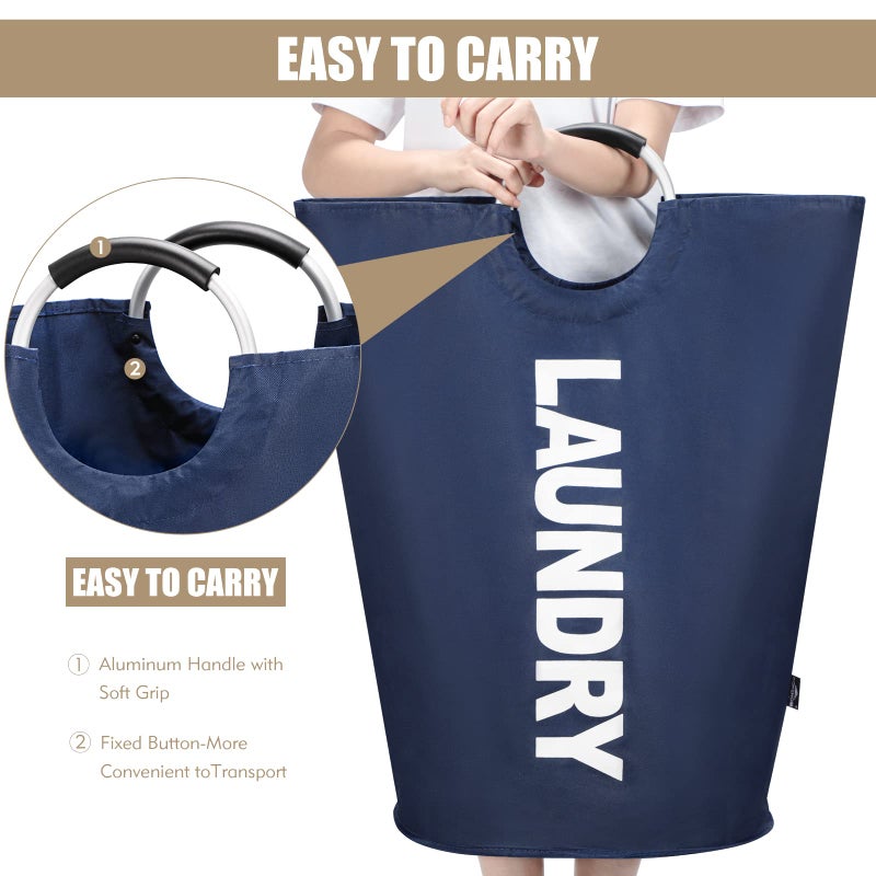 DOKEHOM 90L Large Laundry Basket, Collapsible Laundry Bag, Freestanding Tall Clothes Hamper, Foldable Washing Bin (Dark Blue) - Image 5