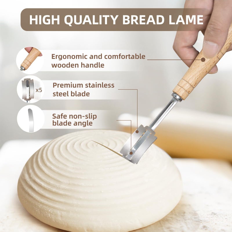 Kikcoin Bread Proofing Basket, Kikcoin Banneton Bread Proofing Basket Set of 2, 9 Inch & 10 Inch Round Sourdough Proofing Basket with Linen Liner, Bread Lame  - Image 3