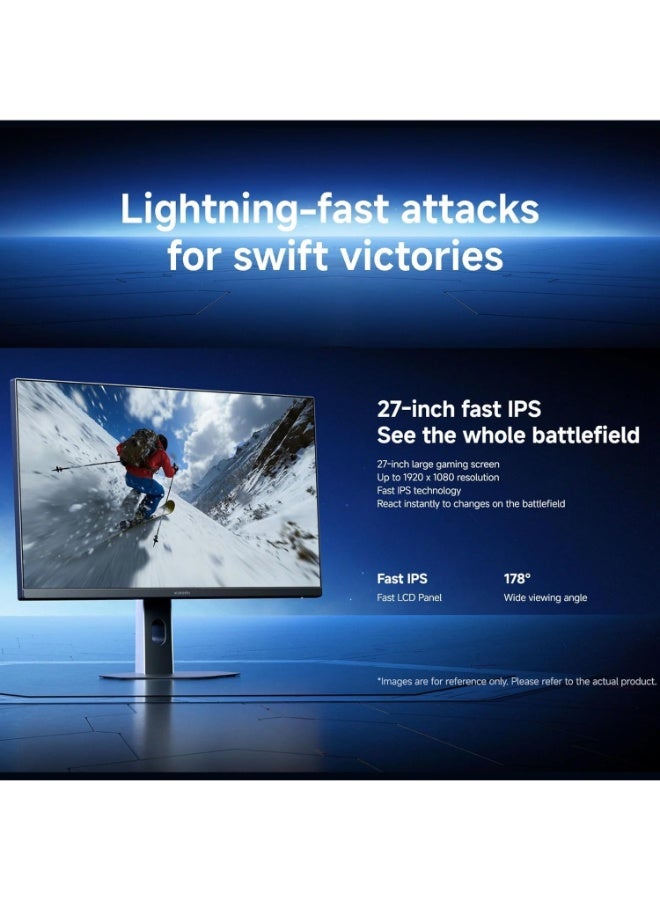 شاومي شاشة ألعاب G27i مقاس 27 بوصة، إطار ضيق IPS سريع، 1 مللي ثانية GTG 165 هرتز، FreeSync، لون sRGB 99%، زاوية عرض 178، مرشح الضوء الأزرق (حماية العين)، إمالة (للأمام/الخلف)، منفذ DP √ó1، منفذ HDMI 2.0 √ó1 ، منفذ الصوت √ó1، منفذ كابل DC IN √ó1 أسود - Image 3