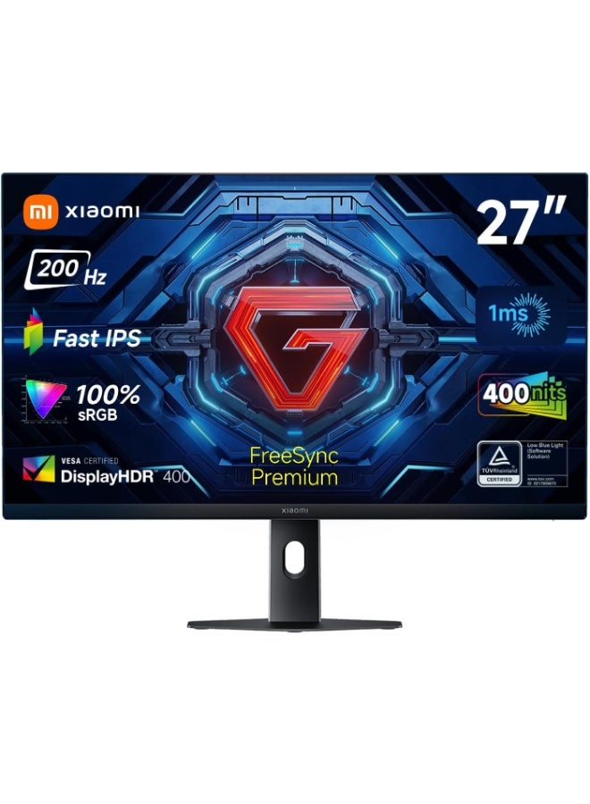 شاومي شاشة ألعاب G27i مقاس 27 بوصة، إطار ضيق IPS سريع، 1 مللي ثانية GTG 165 هرتز، FreeSync، لون sRGB 99%، زاوية عرض 178، مرشح الضوء الأزرق (حماية العين)، إمالة (للأمام/الخلف)، منفذ DP √ó1، منفذ HDMI 2.0 √ó1 ، منفذ الصوت √ó1، منفذ كابل DC IN √ó1 أسود - Image 1