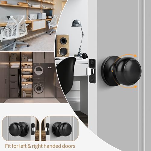 Gaurqiah Non-Locking Passage Door Knob, Flat Ball Interior Door Knob Without Keys, Round Doorknob for Hallway/Closets, Matte Black - Image 5