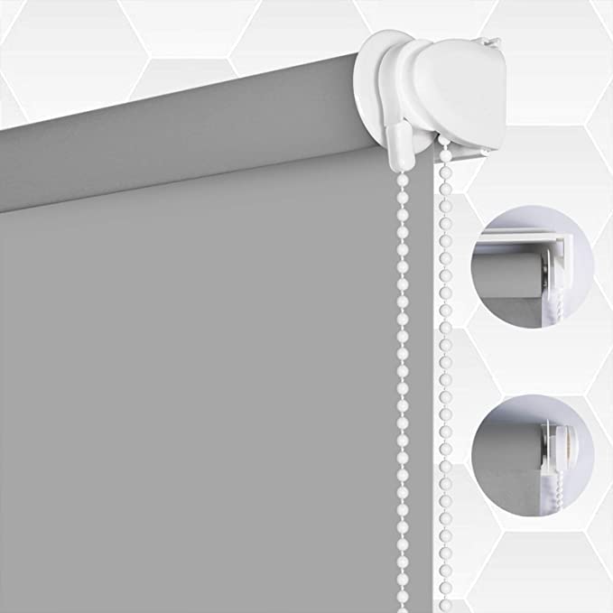 SMONTER 100 Blackout Waterproof Fabric Window Roller Shades Blind Thermal InsulatedUV Protectionfor BedroomsLiving RoomBathroomThe Office Easy to Install 101CM W x 200CM LGrey